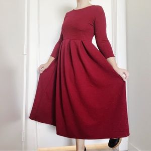 Red Quilted and Pleated Ankle Length Dress - L